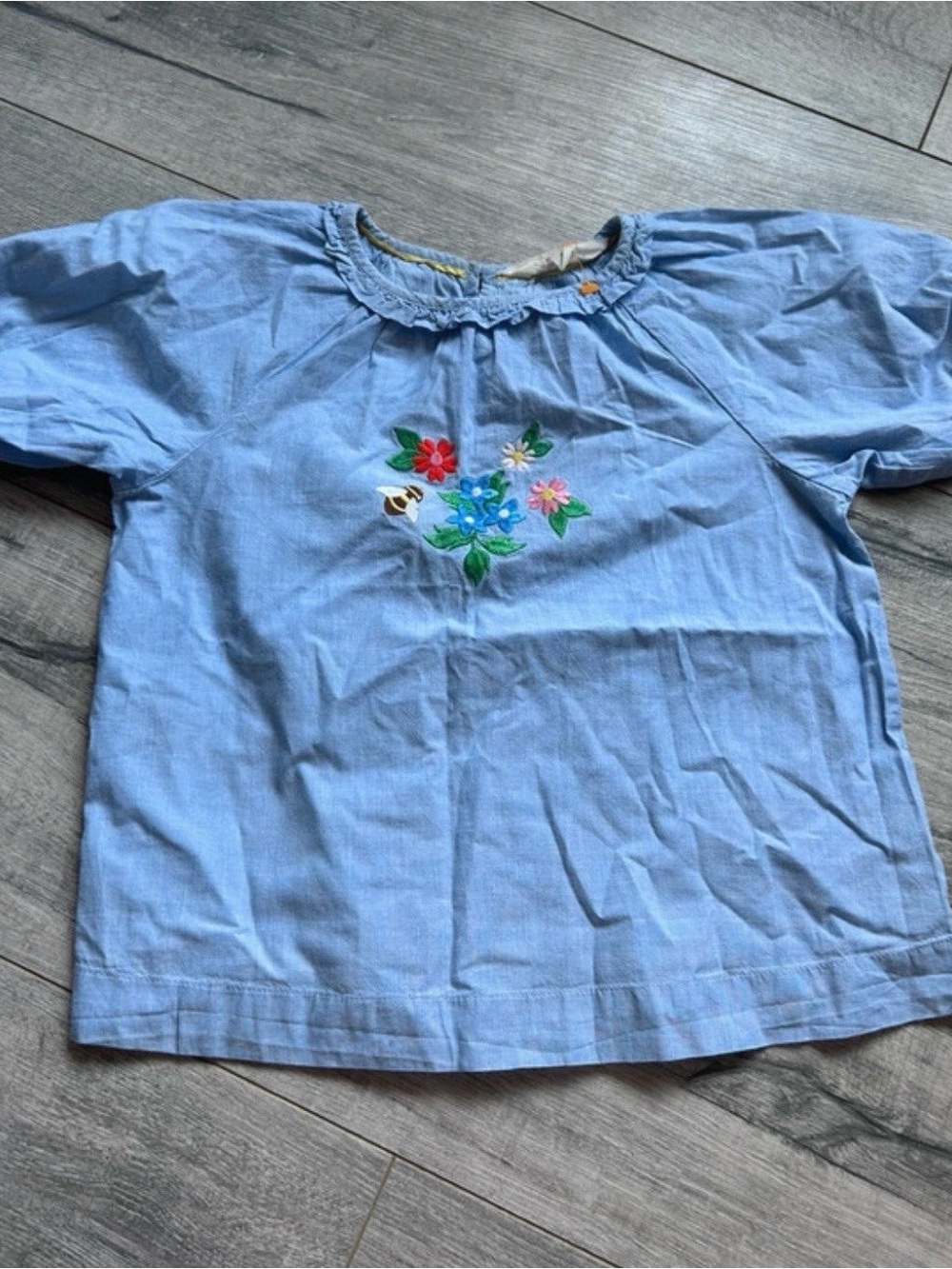 Mini Boden Light Blue Floral Embroidered Short Sleeve Top